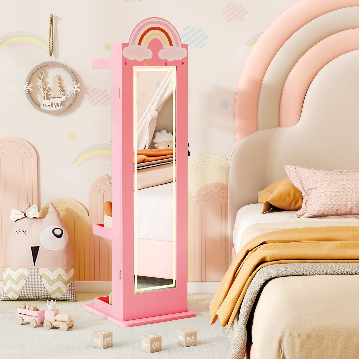 3 In 1 Kids Jewelry Cabinet With Lighted Mirror, Pink Kids Vanities at Gallery Canada