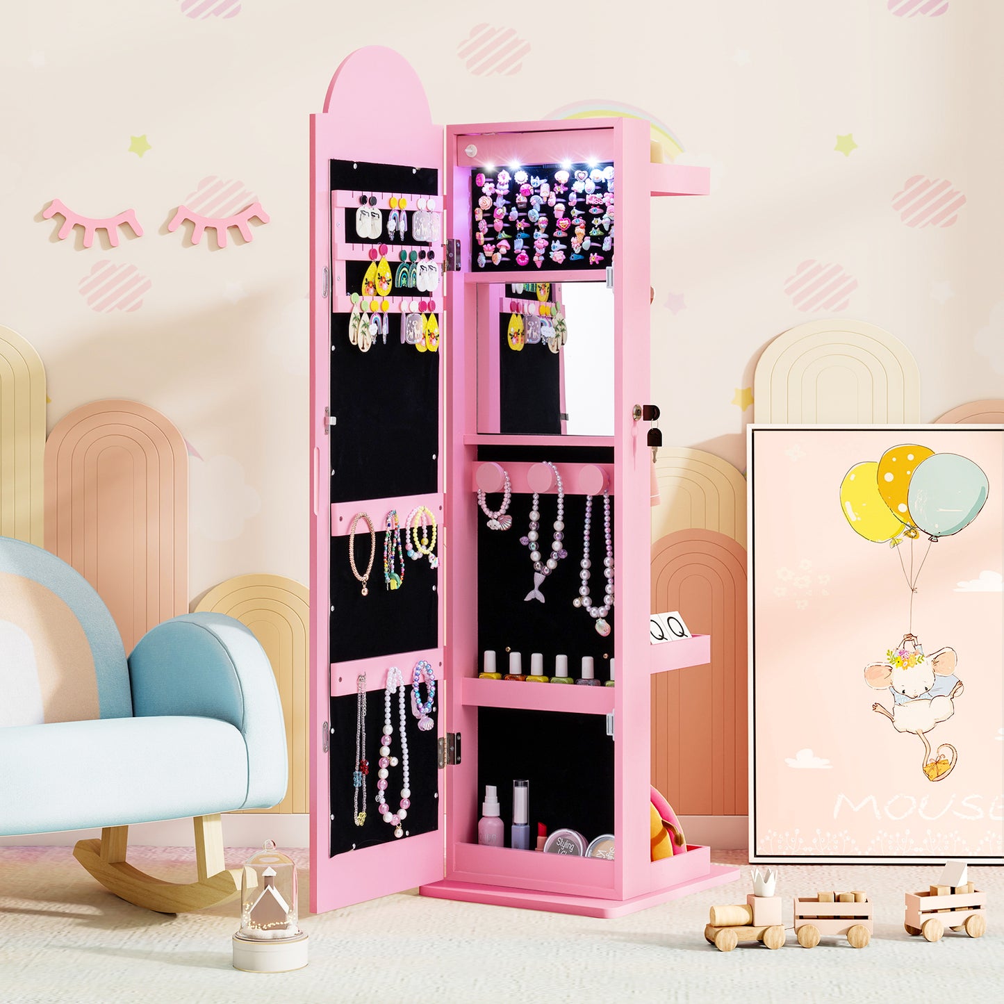 3 In 1 Kids Jewelry Cabinet With Lighted Mirror, Pink Kids Vanities at Gallery Canada