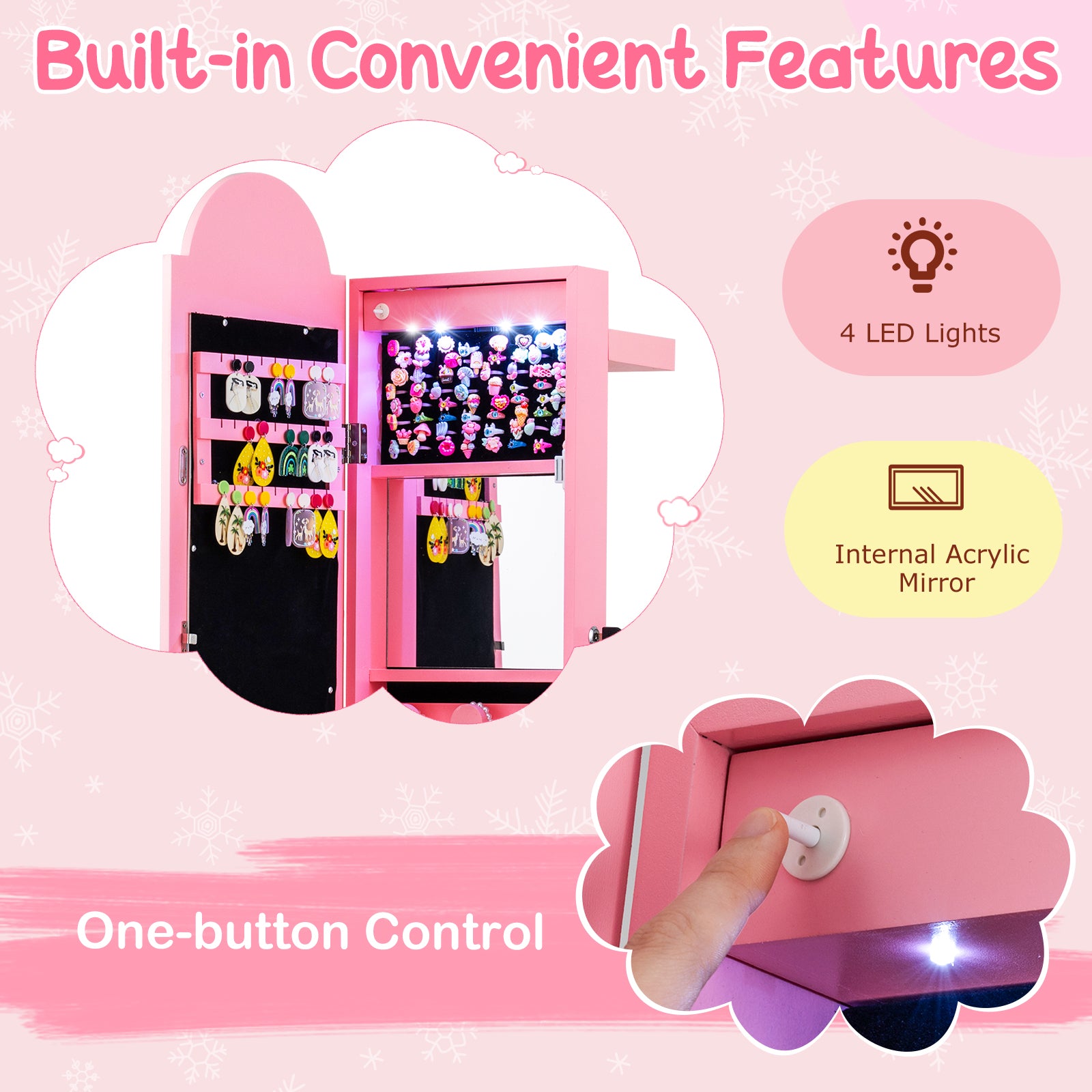 3 In 1 Kids Jewelry Cabinet With Lighted Mirror, Pink Kids Vanities at Gallery Canada