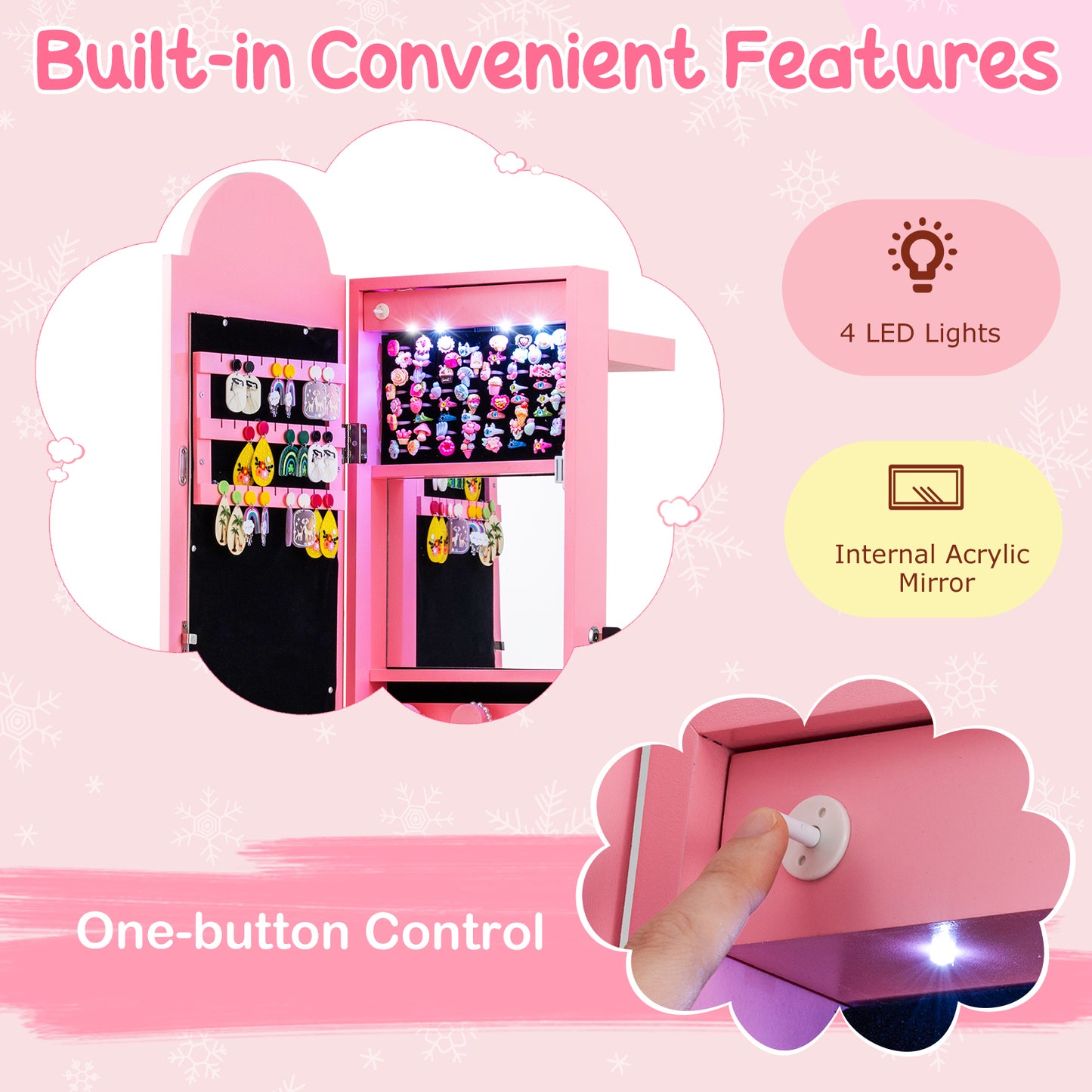 3 In 1 Kids Jewelry Cabinet With Lighted Mirror, Pink Kids Vanities at Gallery Canada
