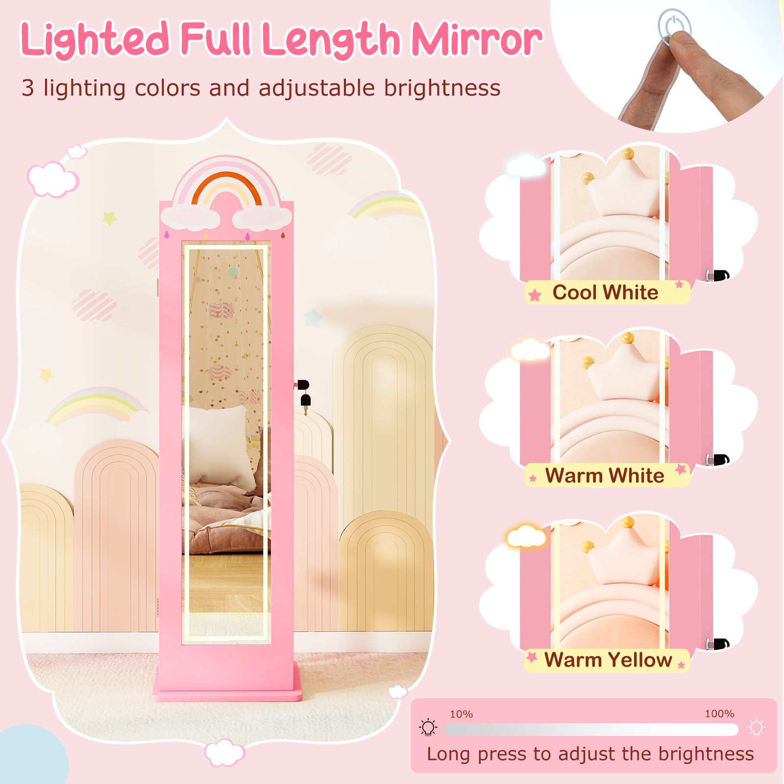 3 In 1 Kids Jewelry Cabinet With Lighted Mirror, Pink Kids Vanities at Gallery Canada