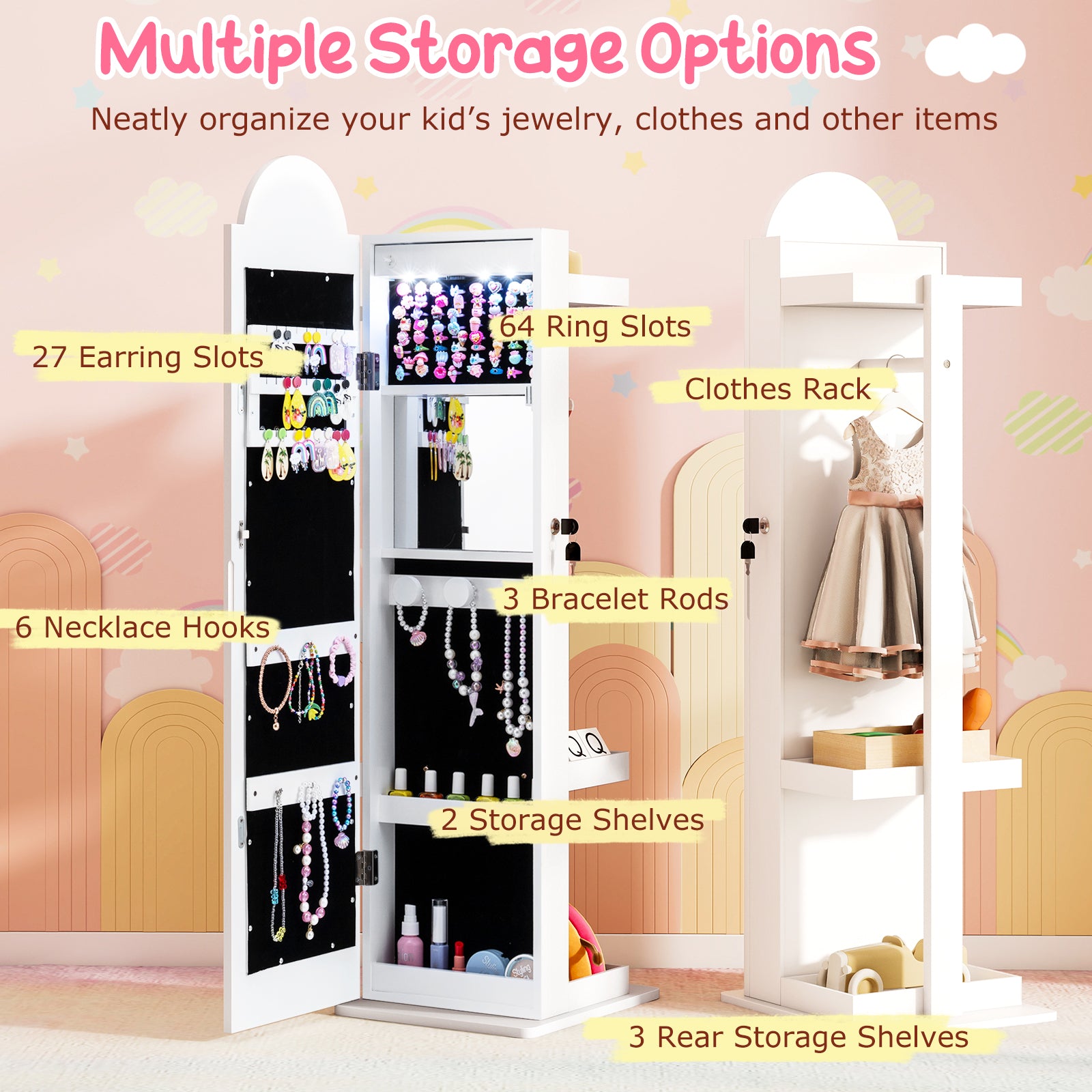 3 In 1 Kids Jewelry Cabinet, Freestanding Armoire, White Kids Vanities at Gallery Canada