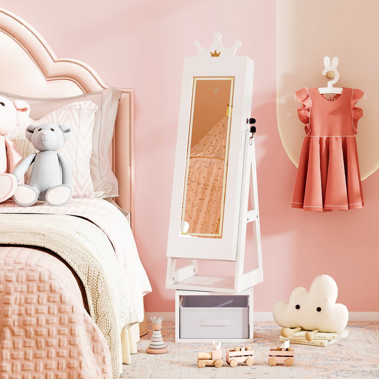 3 In 1 Kids Jewelry Cabinet with 3-Color Lighted Full Length Mirror, White Kids Vanities at Gallery Canada