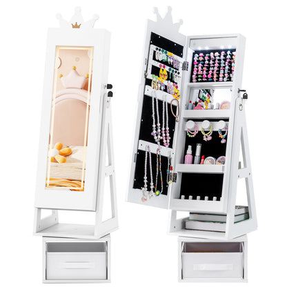 3 In 1 Kids Jewelry Cabinet with 3-Color Lighted Full Length Mirror, White Kids Vanities White at Gallery Canada