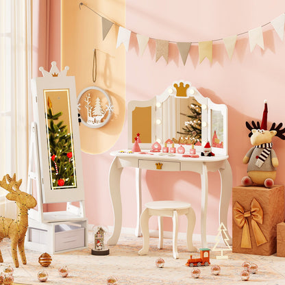 3 In 1 Kids Jewelry Cabinet with 3-Color Lighted Full Length Mirror, White Kids Vanities at Gallery Canada