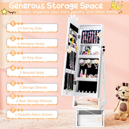 3 In 1 Kids Jewelry Cabinet with 3-Color Lighted Full Length Mirror, White Kids Vanities at Gallery Canada
