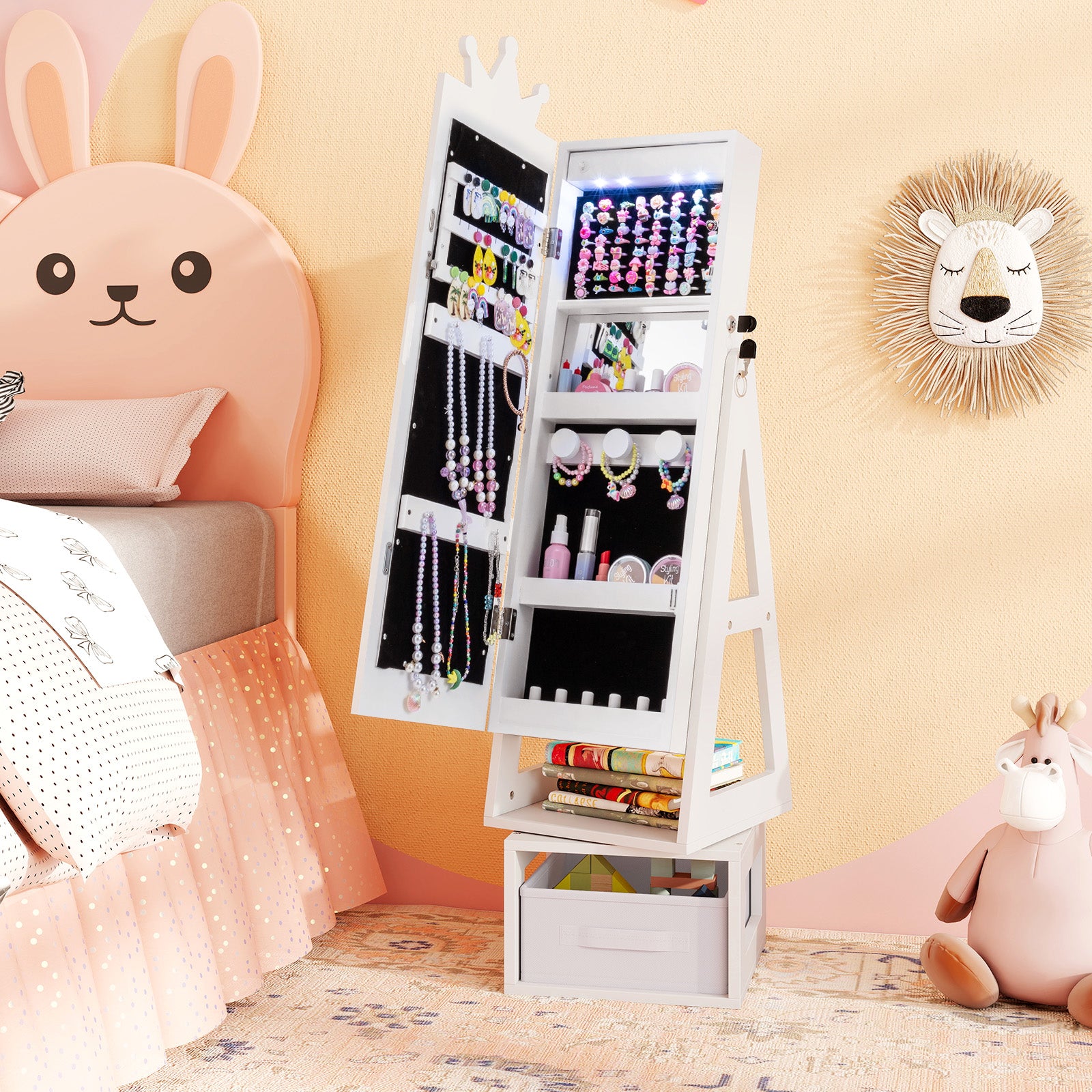Kids Jewelry Cabinet, 3 In 1, With 3-Color Lighted Mirror, White Kids Vanities at Gallery Canada
