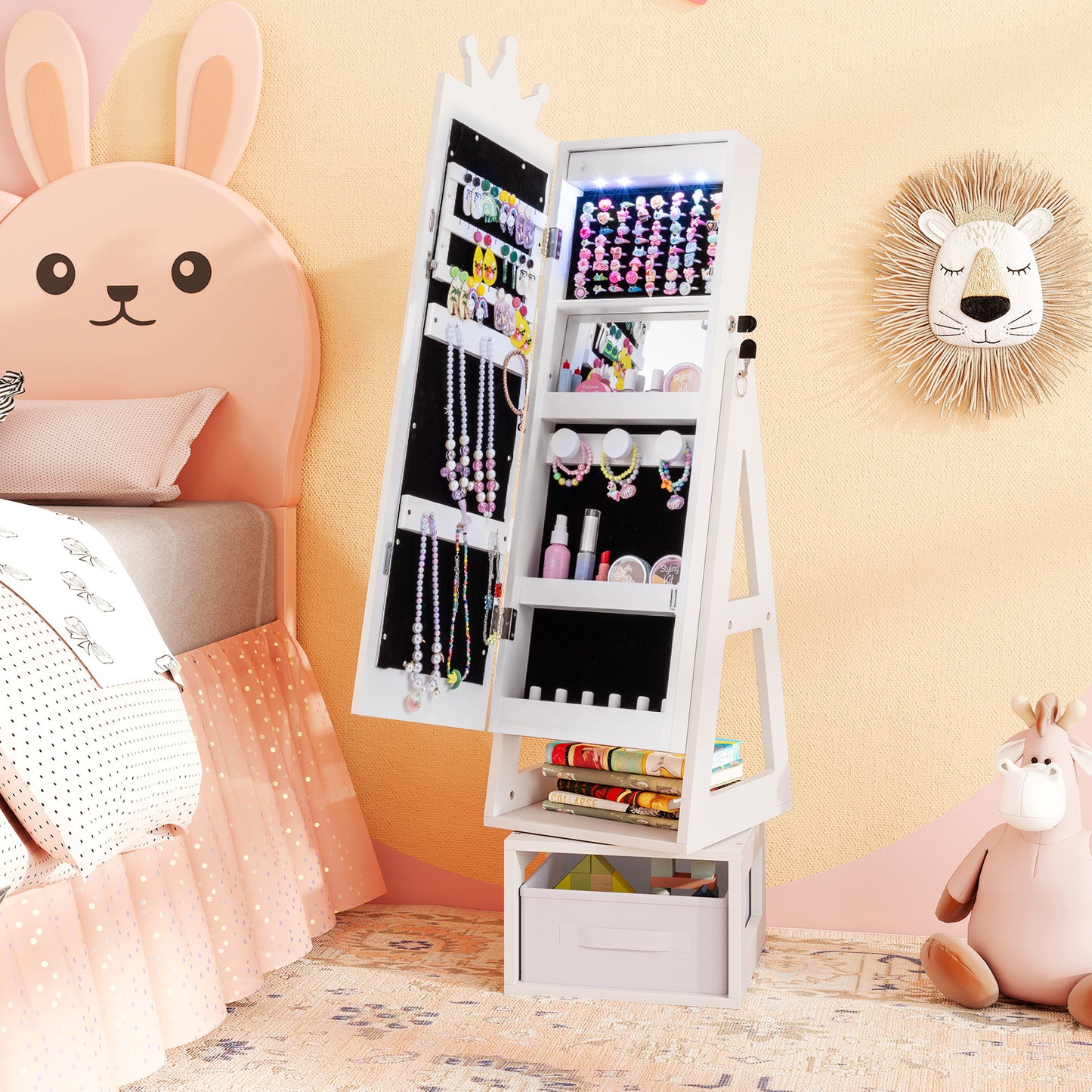 Kids Jewelry Cabinet, 3 In 1, With 3-Color Lighted Mirror, White Kids Vanities at Gallery Canada
