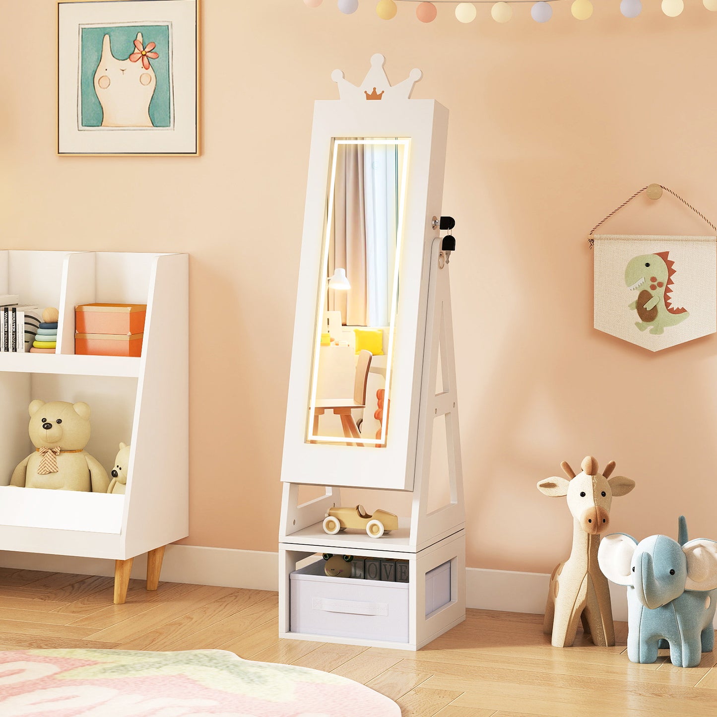 Kids Jewelry Cabinet, 3 In 1, With 3-Color Lighted Mirror, White Kids Vanities at Gallery Canada