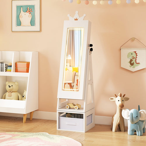 Kids Jewelry Cabinet, 3 In 1, With 3-Color Lighted Mirror, White
