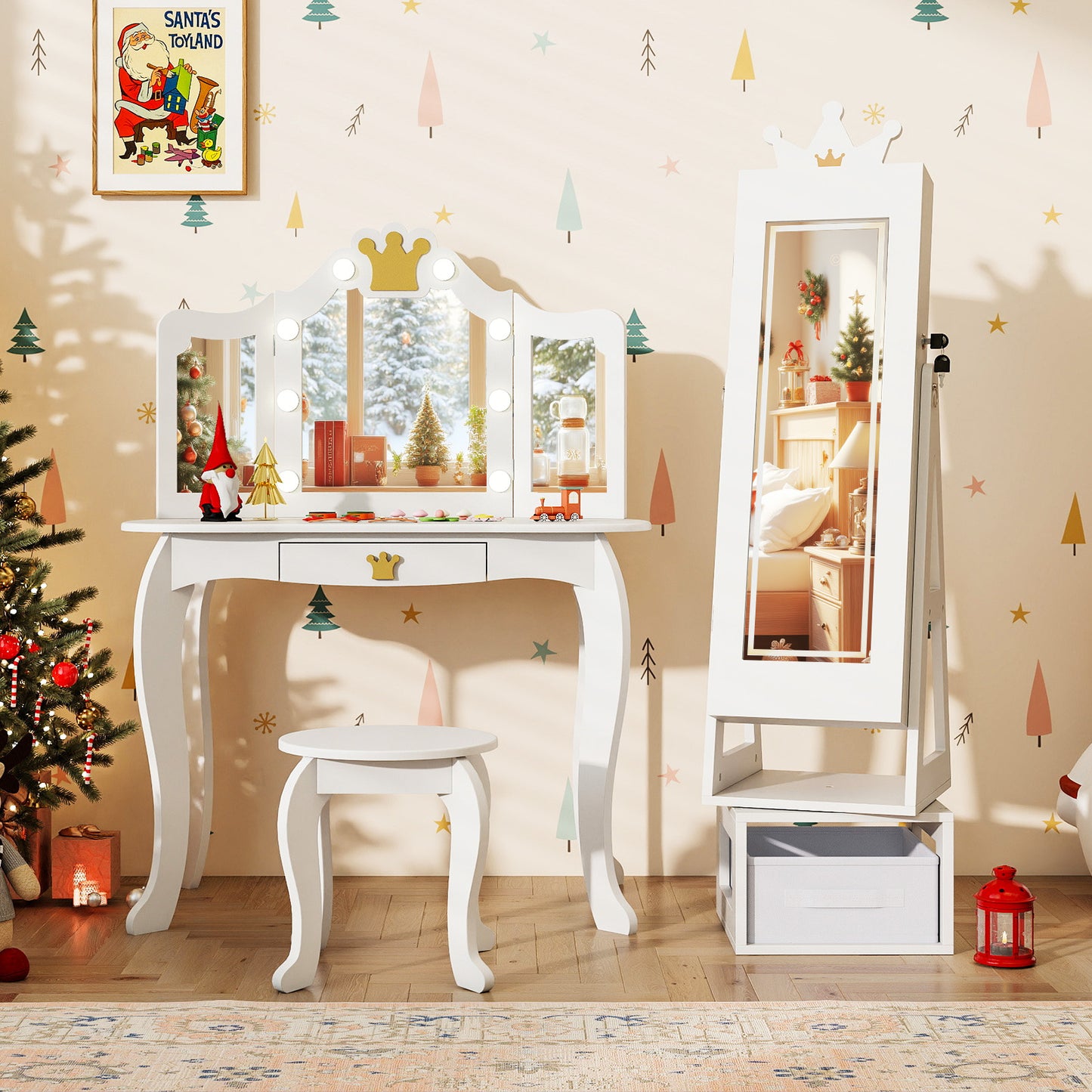 Kids Jewelry Cabinet, 3 In 1, With 3-Color Lighted Mirror, White Kids Vanities at Gallery Canada