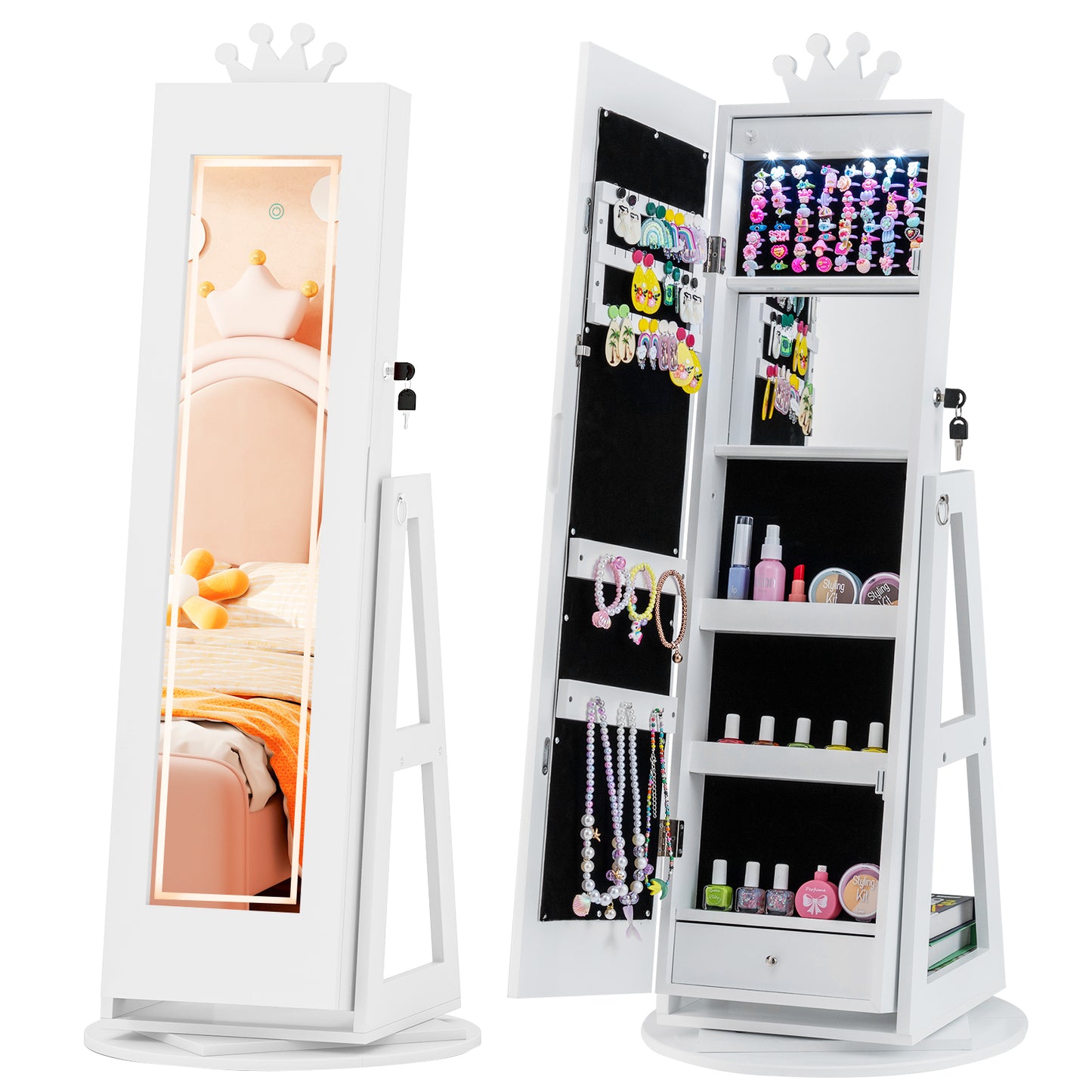 Kids Jewelry Cabinet, 3 In 1, With Lighted Mirror, White Kids Vanities White at Gallery Canada