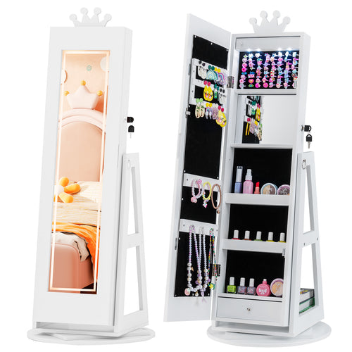 Kids Jewelry Cabinet, 3 In 1, With Lighted Mirror, White