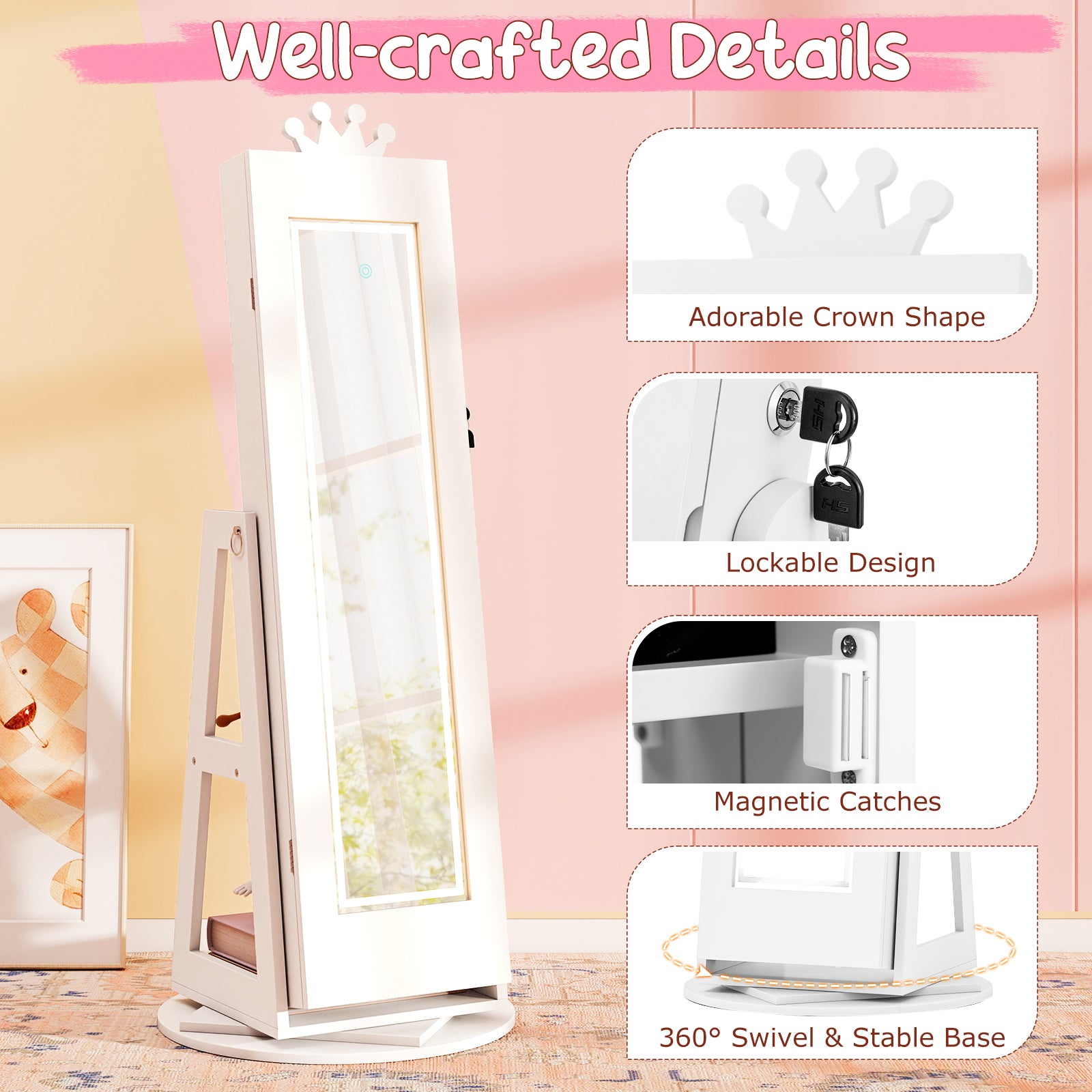 Kids Jewelry Cabinet, 3 In 1, With Lighted Mirror, White Kids Vanities at Gallery Canada