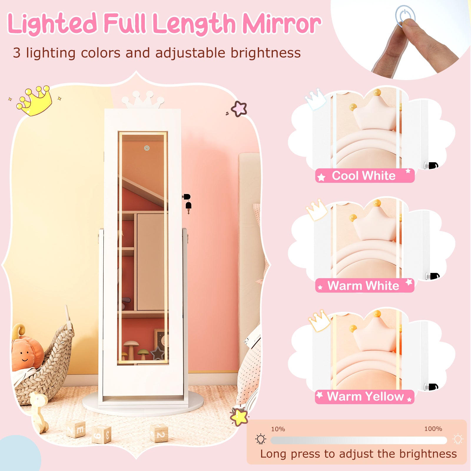 Kids Jewelry Cabinet, 3 In 1, With Lighted Mirror, White Kids Vanities at Gallery Canada