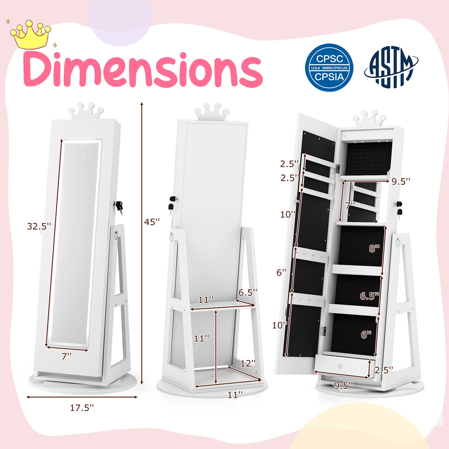 Kids Jewelry Cabinet, 3 In 1, With Lighted Mirror, White Kids Vanities at Gallery Canada