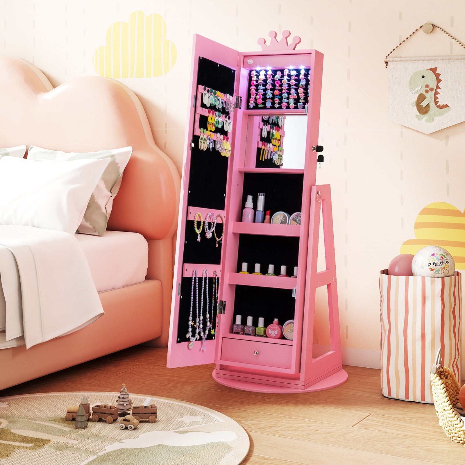 3 In 1 Kids Jewelry Cabinet, With Lighted Full Length Mirror, Pink Kids Vanities at Gallery Canada
