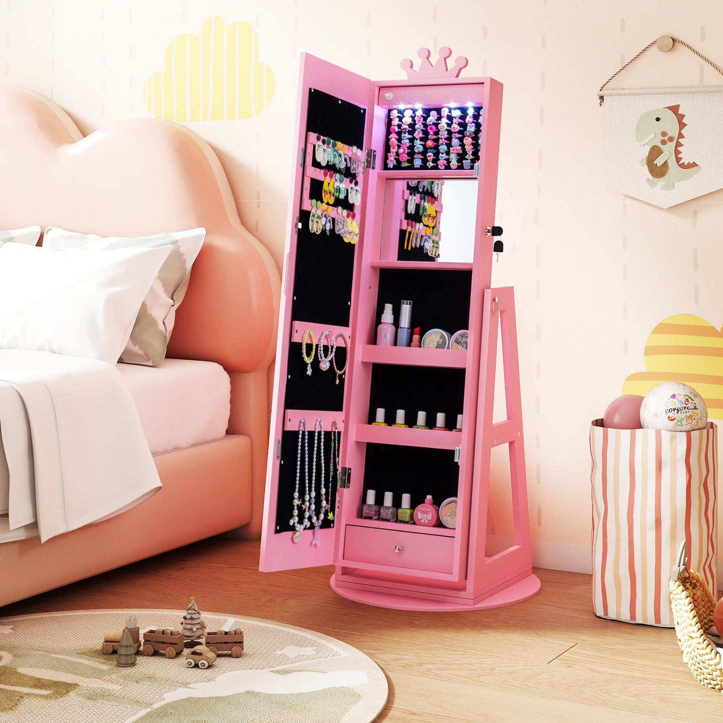 3 In 1 Kids Jewelry Cabinet, With Lighted Full Length Mirror, Pink Kids Vanities at Gallery Canada