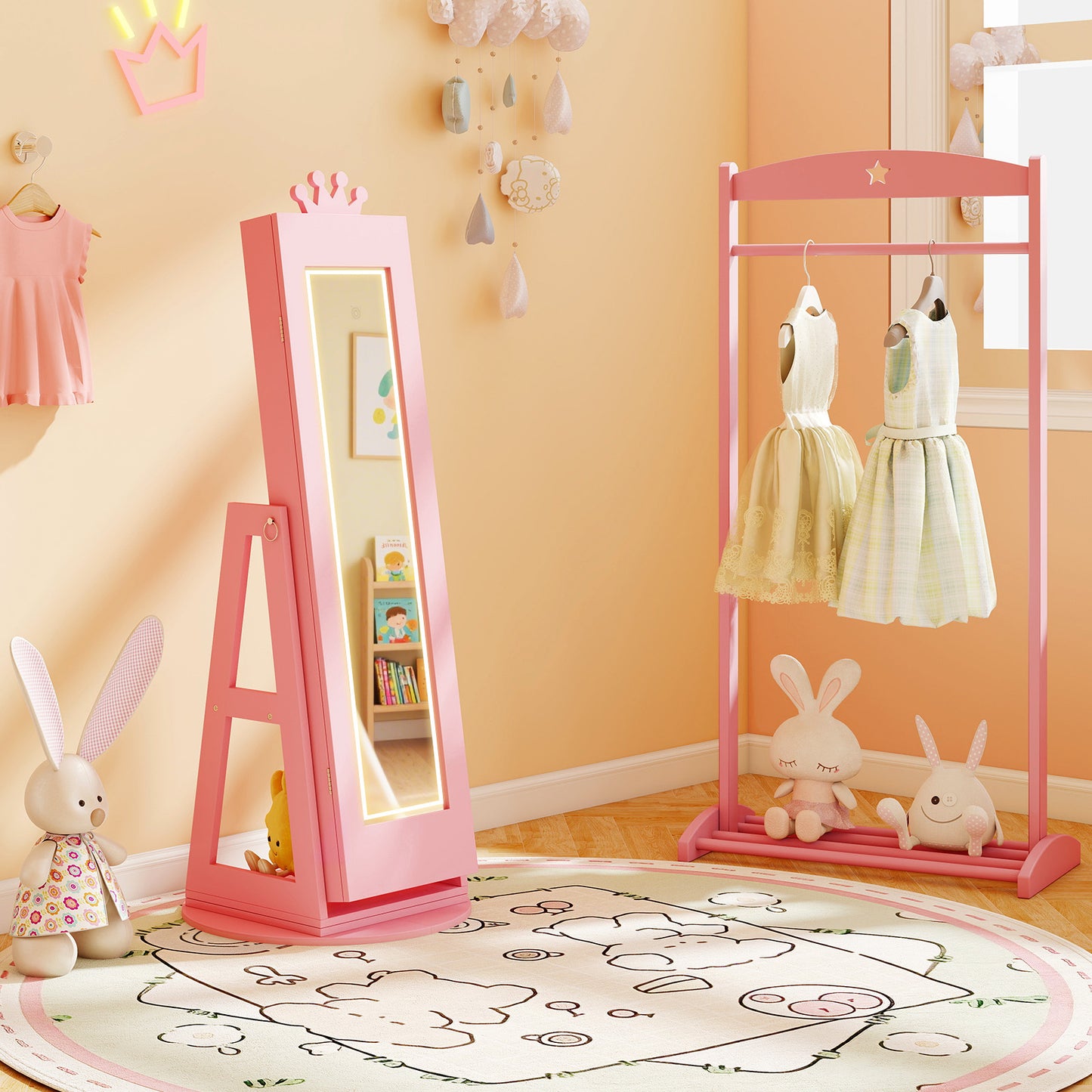 3 In 1 Kids Jewelry Cabinet, With Lighted Full Length Mirror, Pink Kids Vanities at Gallery Canada