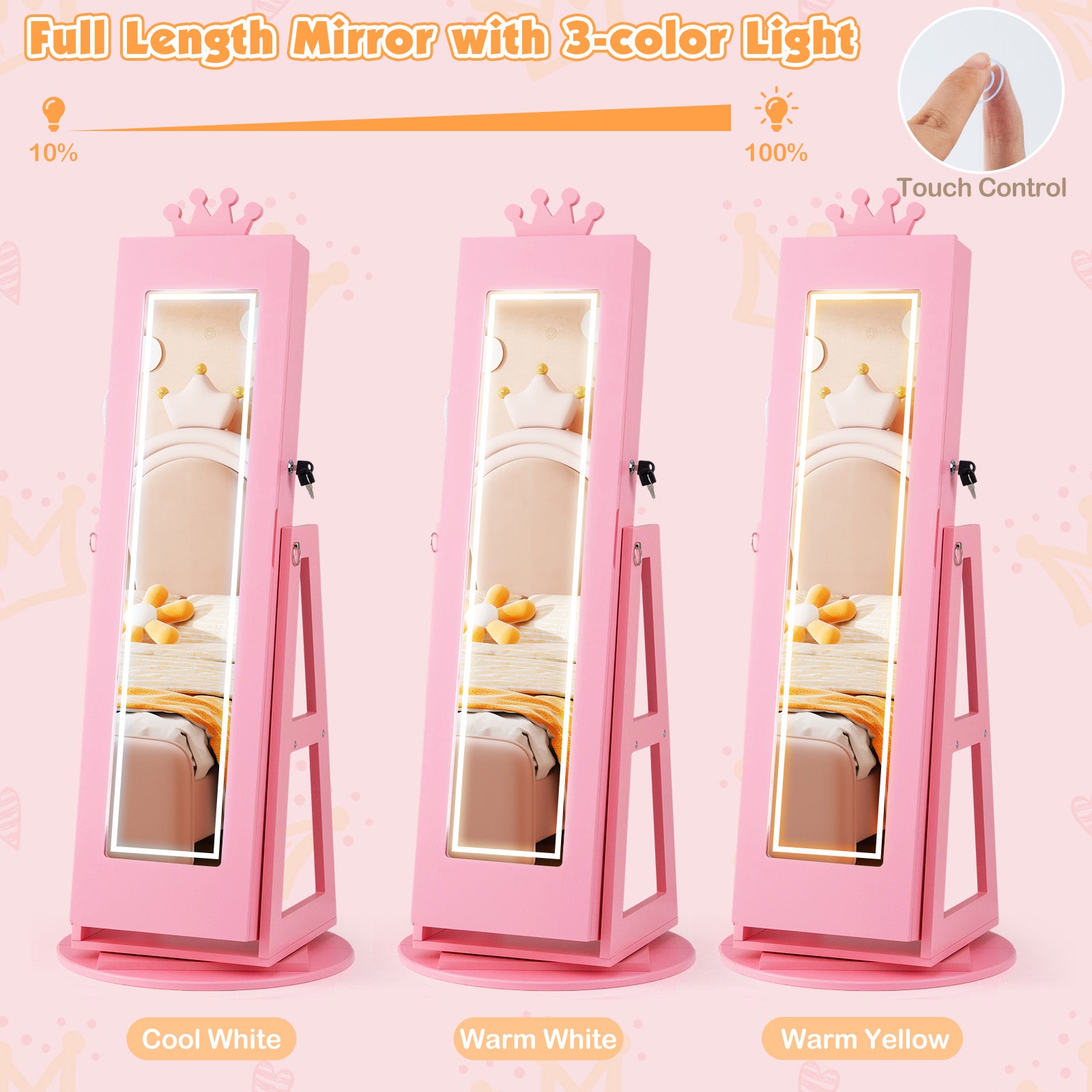 3 In 1 Kids Jewelry Cabinet, With Lighted Full Length Mirror, Pink Kids Vanities at Gallery Canada