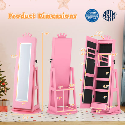 3 In 1 Kids Jewelry Cabinet, With Lighted Full Length Mirror, Pink Kids Vanities at Gallery Canada