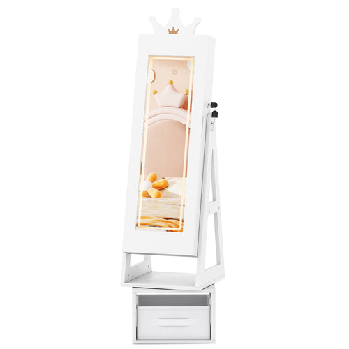 Kids Jewelry Cabinet, 3 In 1, With 3-Color Lighted Mirror, White