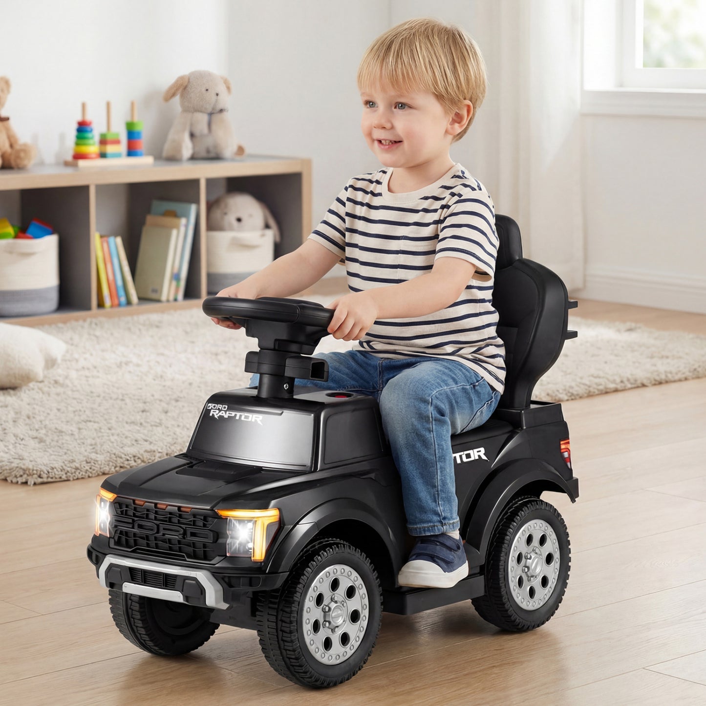 3-In-1 Licensed Ford Push Car For Toddlers, Black Push & Pedal Ride On Toys at Gallery Canada