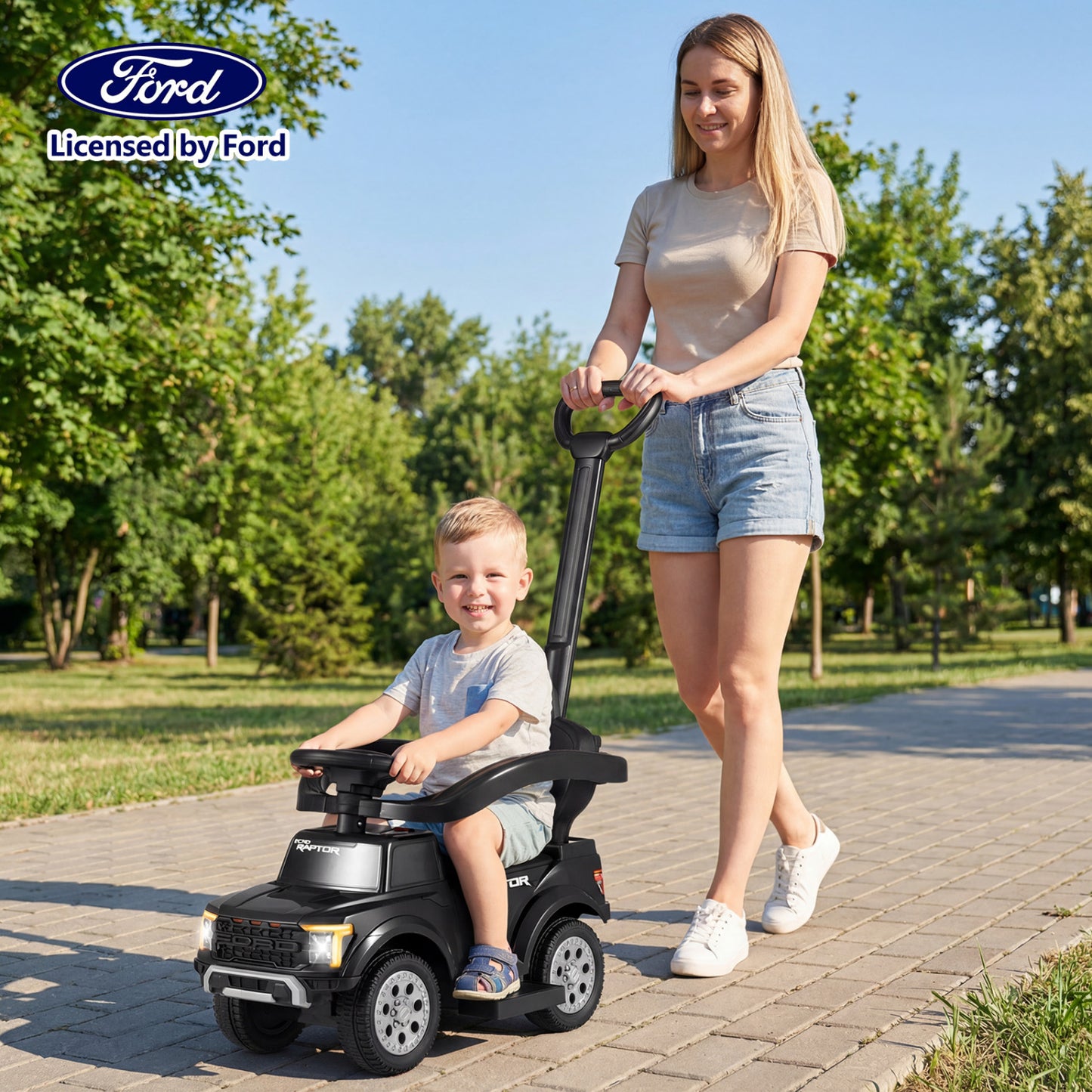 3-In-1 Licensed Ford Push Car For Toddlers, Black Push & Pedal Ride On Toys at Gallery Canada