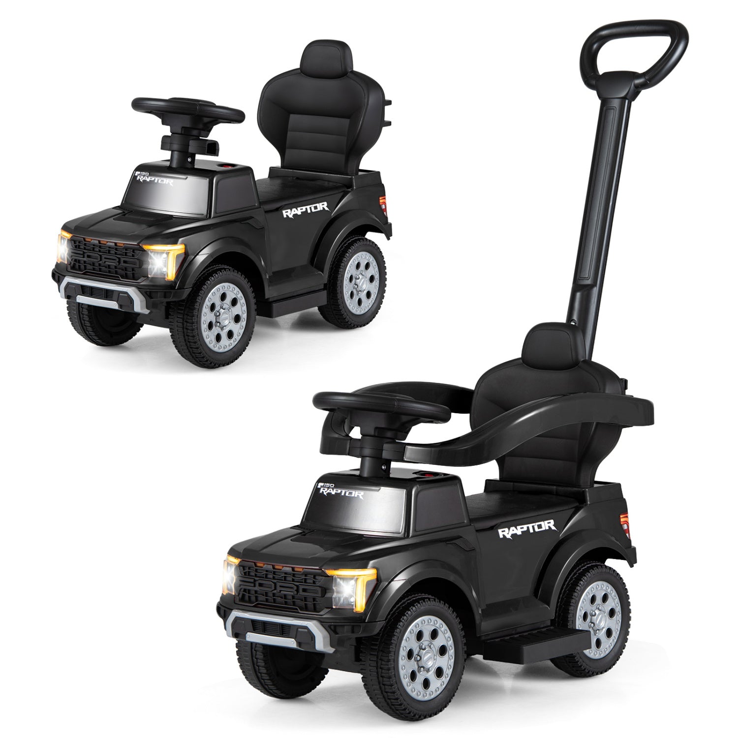 3-In-1 Licensed Ford Push Car For Toddlers, Black Push & Pedal Ride On Toys at Gallery Canada