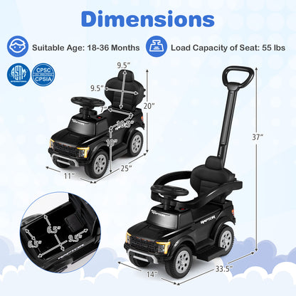 3-In-1 Licensed Ford Push Car For Toddlers, Black Push & Pedal Ride On Toys at Gallery Canada