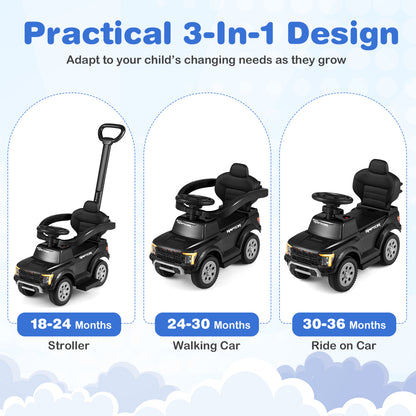 3-In-1 Licensed Ford Push Car For Toddlers, Black Push & Pedal Ride On Toys at Gallery Canada