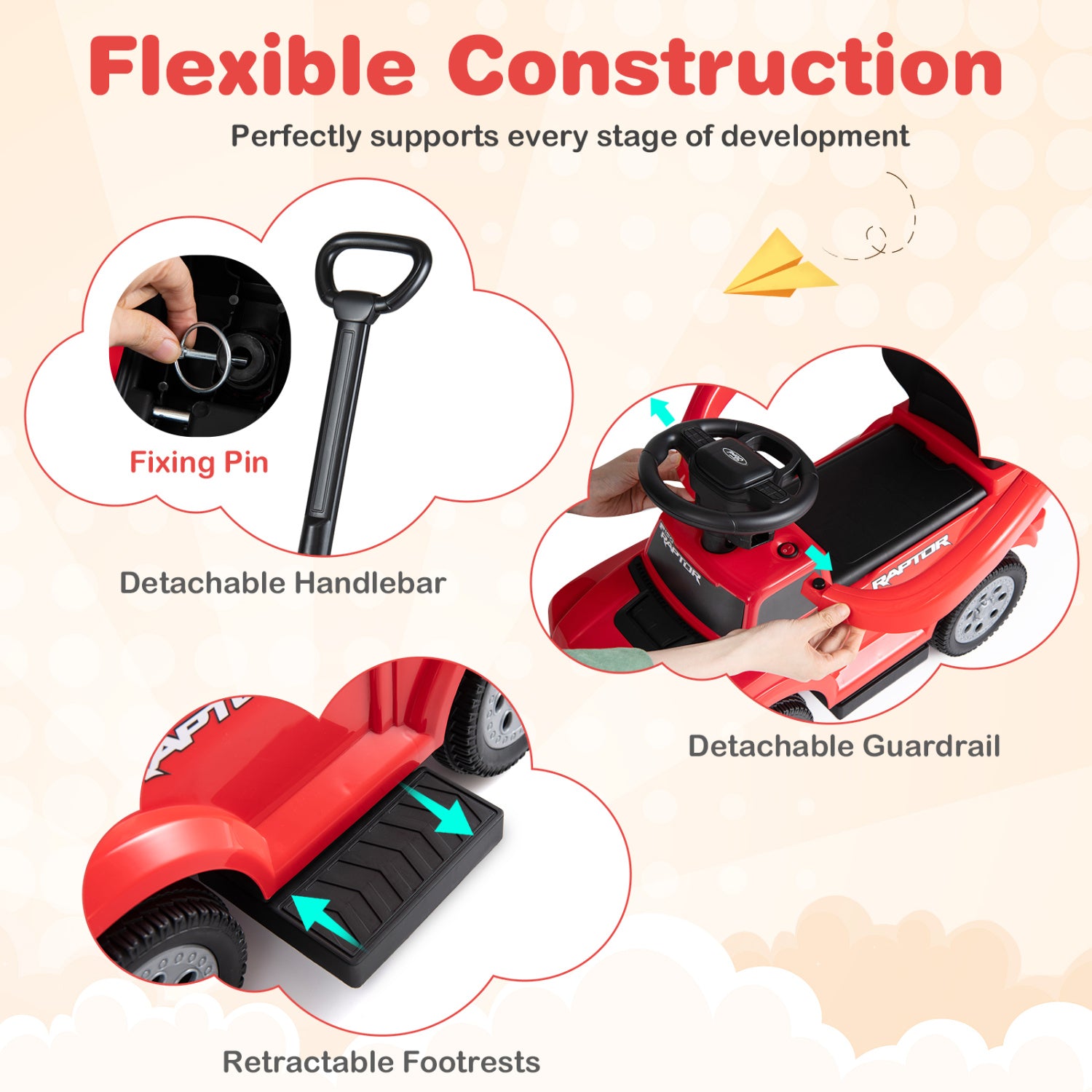 3-In-1 Licensed Ford Push Car, Red Push & Pedal Ride On Toys at Gallery Canada