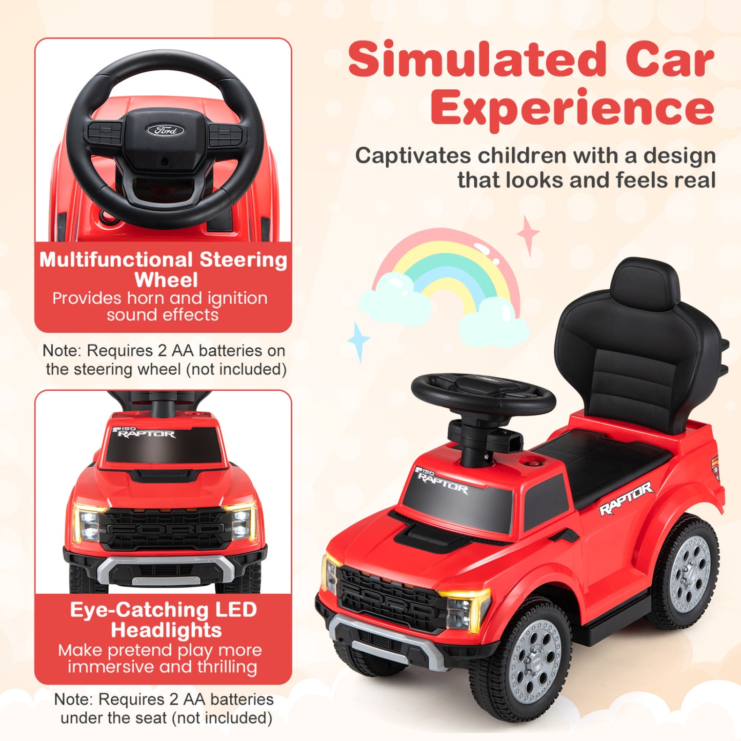 3-In-1 Licensed Ford Push Car, Red Push & Pedal Ride On Toys at Gallery Canada