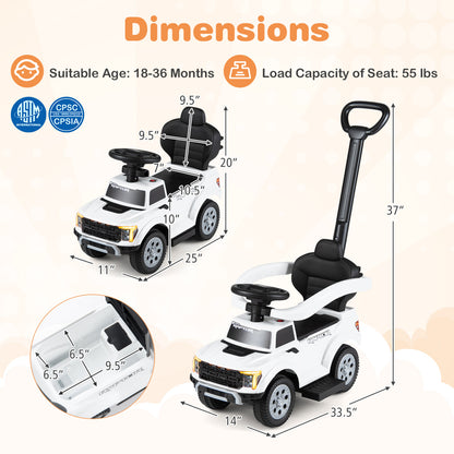3-In-1 Licensed Ford Push Car, White Push & Pedal Ride On Toys at Gallery Canada