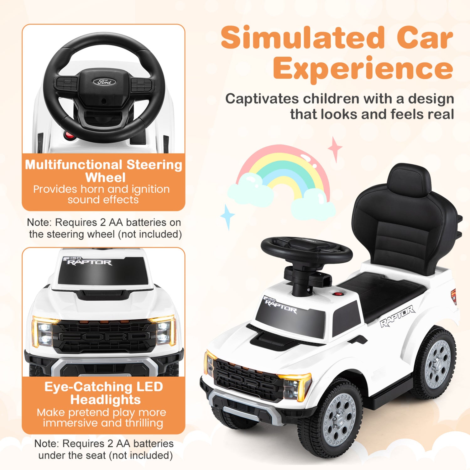 3-In-1 Licensed Ford Push Car, White Push & Pedal Ride On Toys at Gallery Canada