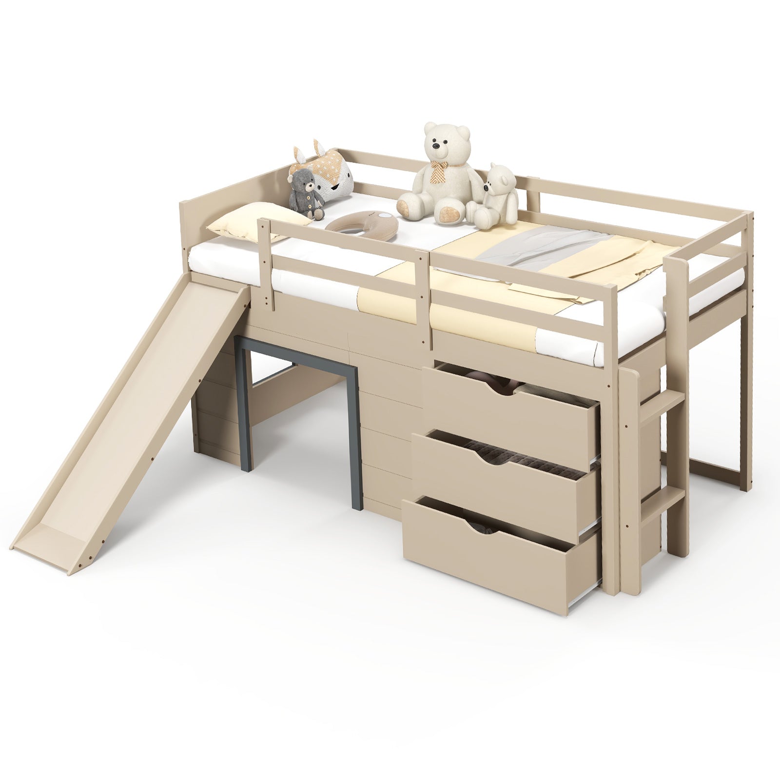 Twin Loft Bed With Slide Ladder Drawers, 3-In-1, Beige Bunk Bed Frame at Gallery Canada