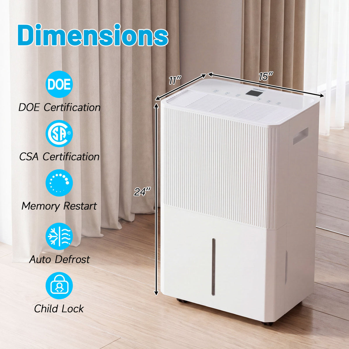 3 Modes Dehumidifier, Drain Hose, LED Display, 6500 Sq.Ft, White