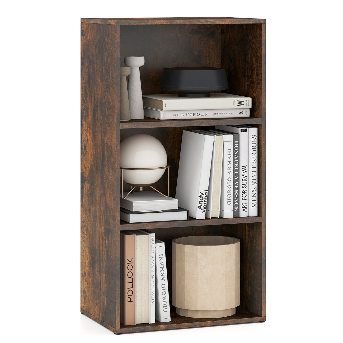 3 Open Shelf Bookcase Modern Storage Display Cabinet, Rustic Brown Bookcases Rustic Brown at Gallery Canada