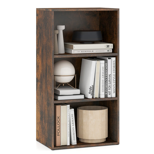 Modern Rustic 3 Open Shelf Bookcase, Display Cabinet, Brown