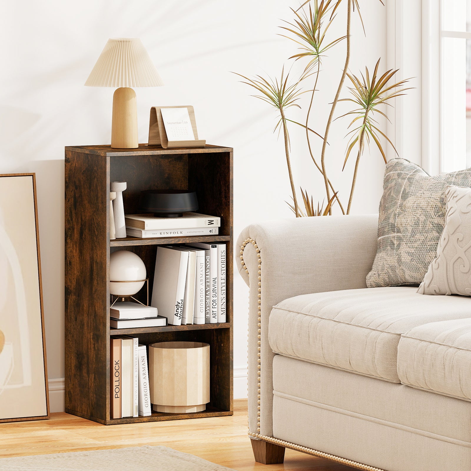3 Open Shelf Bookcase Modern Storage Display Cabinet, Rustic Brown Bookcases at Gallery Canada