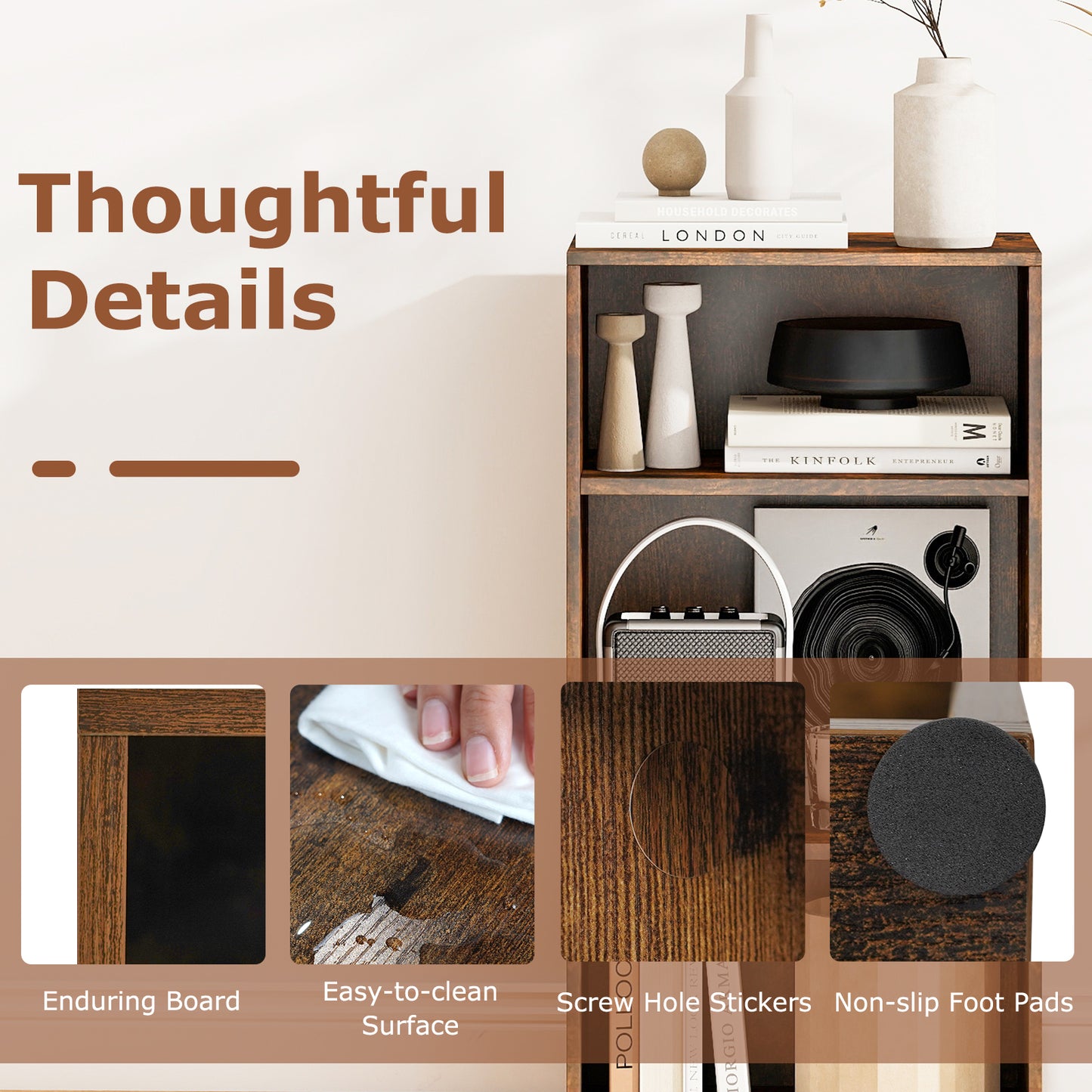 3 Open Shelf Bookcase Modern Storage Display Cabinet, Rustic Brown Bookcases at Gallery Canada