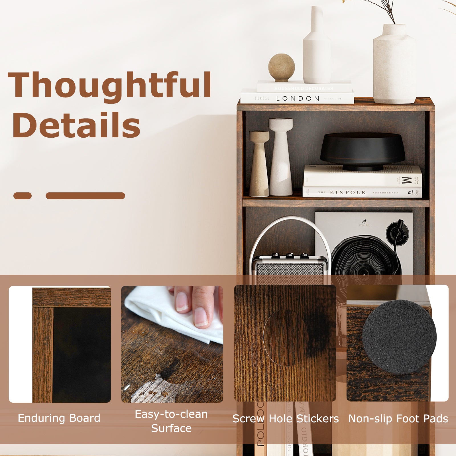 3 Open Shelf Bookcase Modern Storage Display Cabinet, Rustic Brown Bookcases at Gallery Canada