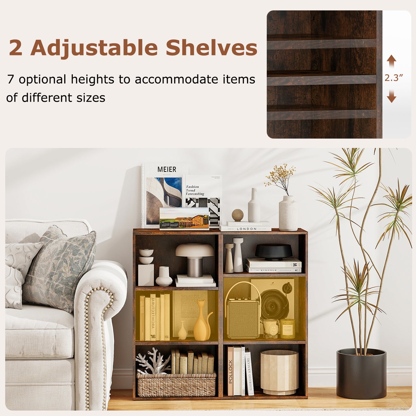 3 Open Shelf Bookcase Modern Storage Display Cabinet, Rustic Brown Bookcases at Gallery Canada