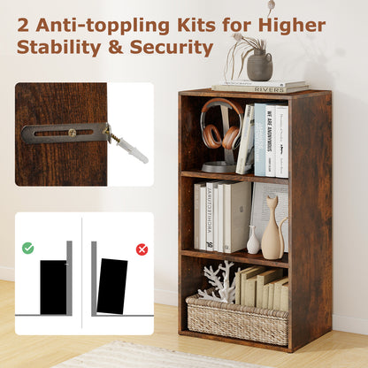 3 Open Shelf Bookcase Modern Storage Display Cabinet, Rustic Brown Bookcases at Gallery Canada