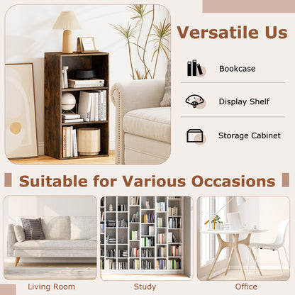 3 Open Shelf Bookcase Modern Storage Display Cabinet, Rustic Brown Bookcases at Gallery Canada