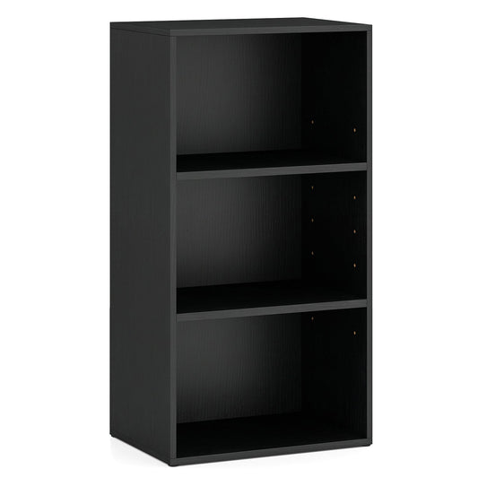 3 Open Shelf Bookcase, Modern Storage Display Cabinet, Black