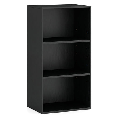 3 Open Shelf Bookcase, Modern Storage Display Cabinet, Black