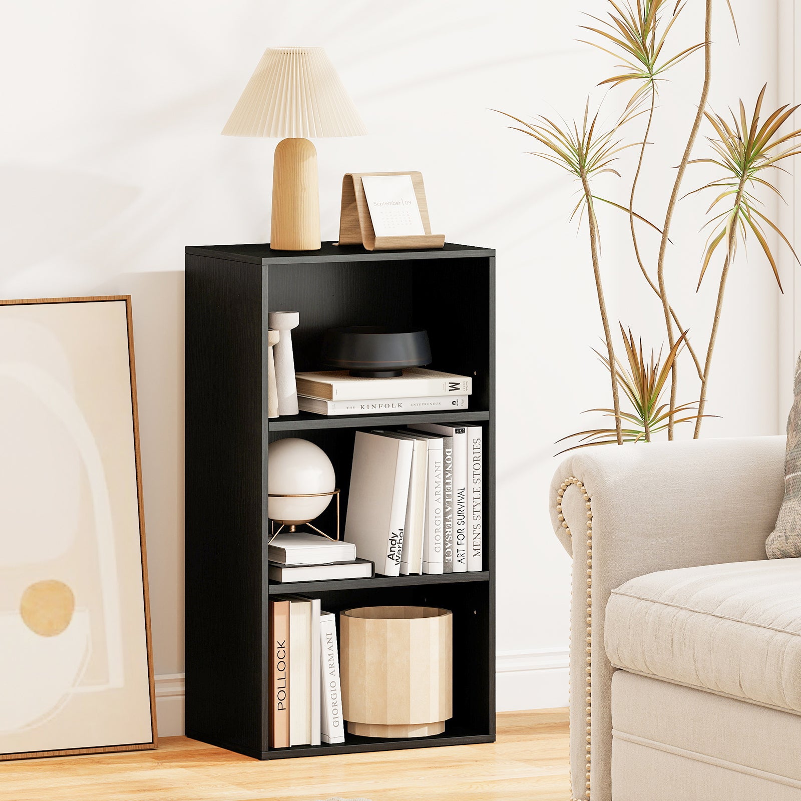 3 Open Shelf Bookcase Modern Storage Display Cabinet, Black Bookcases at Gallery Canada