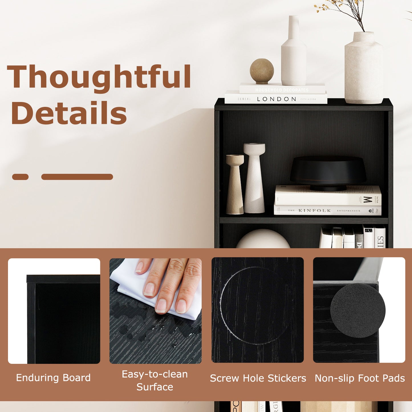 3 Open Shelf Bookcase Modern Storage Display Cabinet, Black Bookcases at Gallery Canada