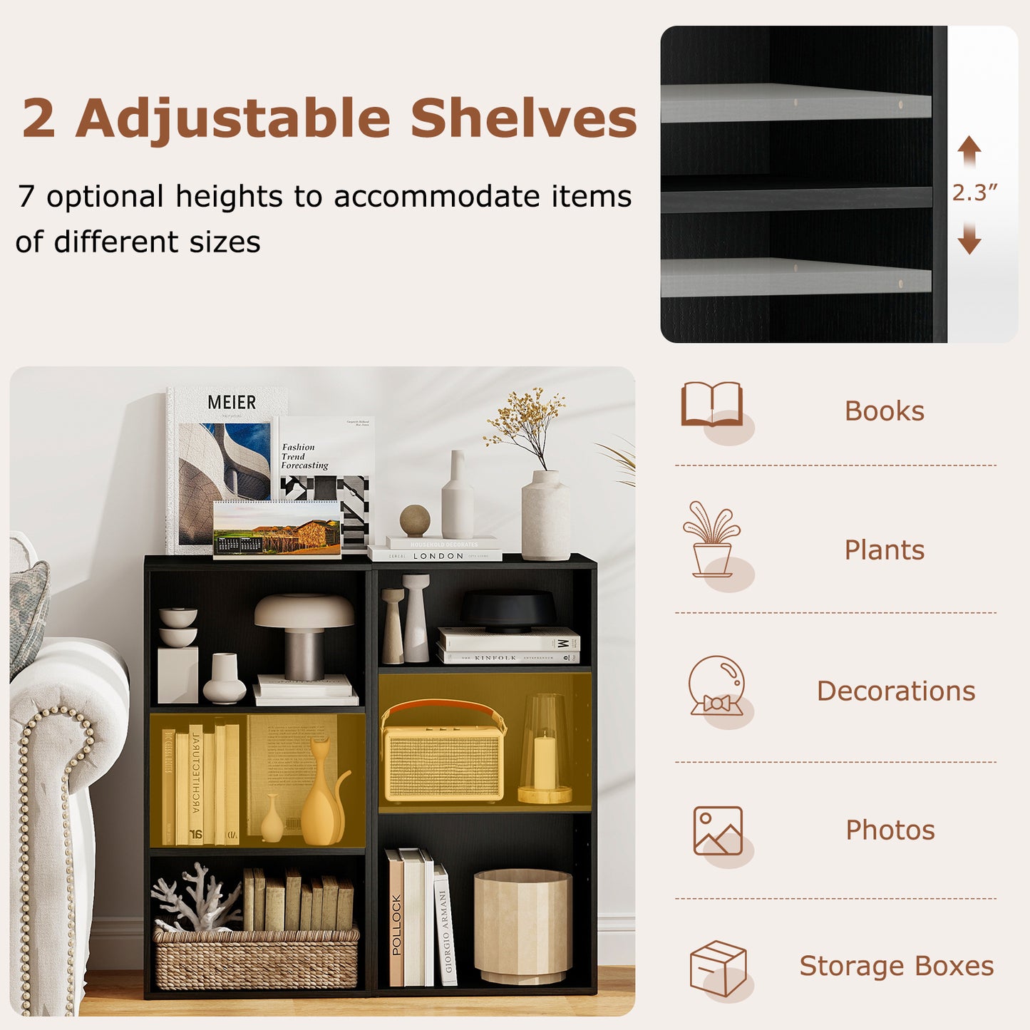 3 Open Shelf Bookcase Modern Storage Display Cabinet, Black Bookcases at Gallery Canada